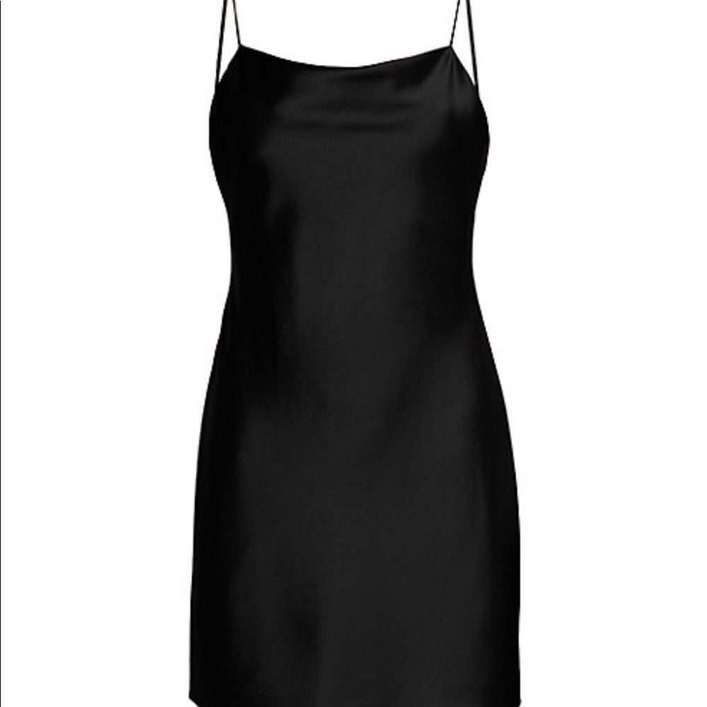 ALICE & OLIVIA SLEEK SATIN TIMELESS MINI-SLIPDRESS.